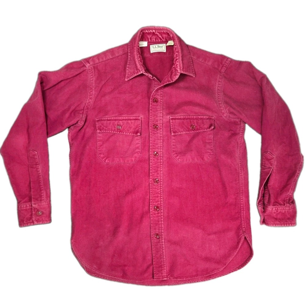 Vintage LL Bean Chamois Cloth Shirt 15 Mens Medium Burgundy Maroon Made In USA